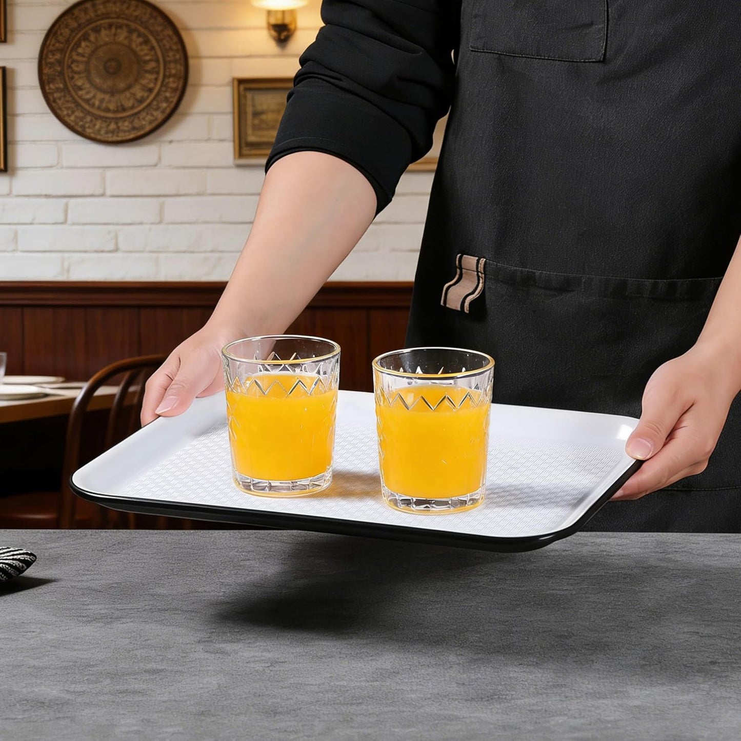 2pcs Melamine Serving Trays Set Two Tone 14.5" x 11" Large White Black Reusable Serving Platters for Cookie, Appetizer, Snack, Dessert, Party Food Display, Rectangular Party Trays and Platters