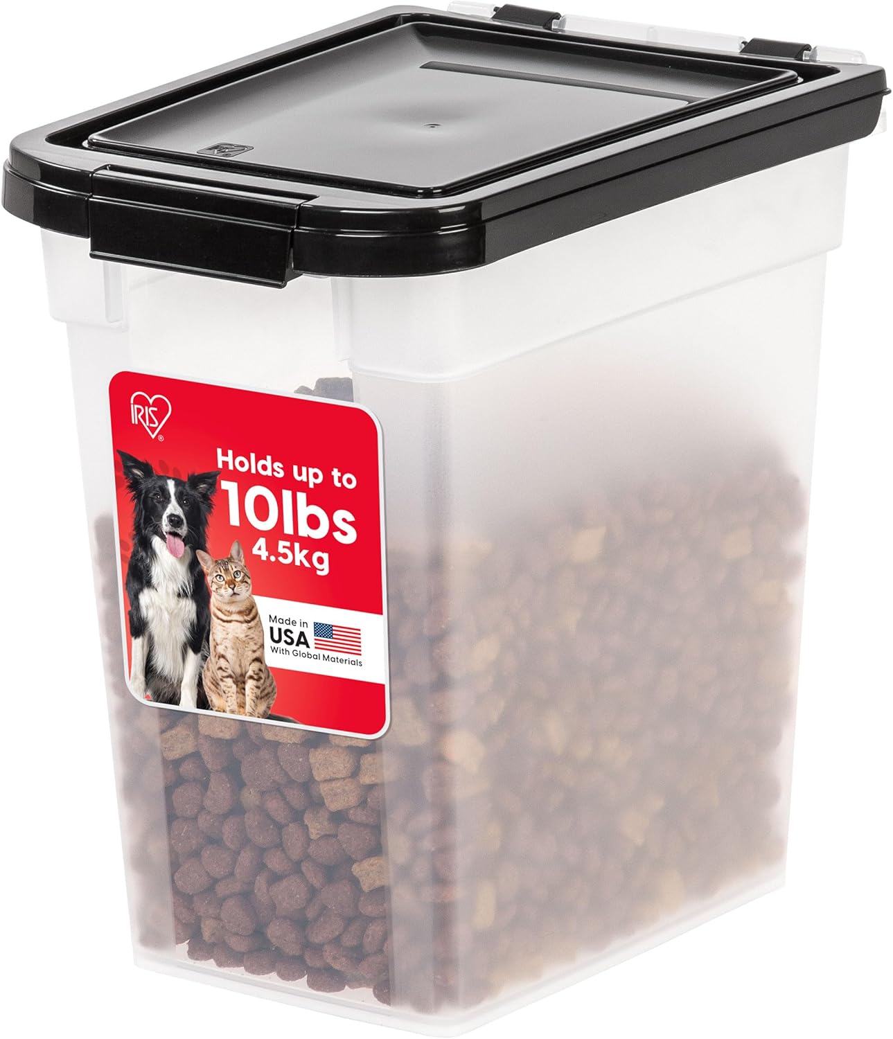 IRIS USA Airtight Dog Food Storage Container, Up to 30 lbs, Attachable Wheels, for Dog Cat Bird and other Pet Food Storage Bin, Keep Fresh, Easy Mobility, BPA Free, Black
