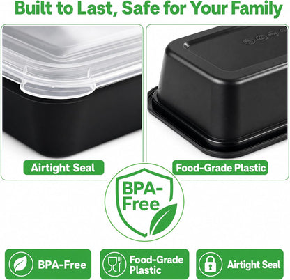 Green Direct Lunch Box Sets/Large Food Container with Lid / 2 Compartment Bento Box, Microwaveable, Freezer & Dishwasher Safe, Leak Proof, 10 Pack
