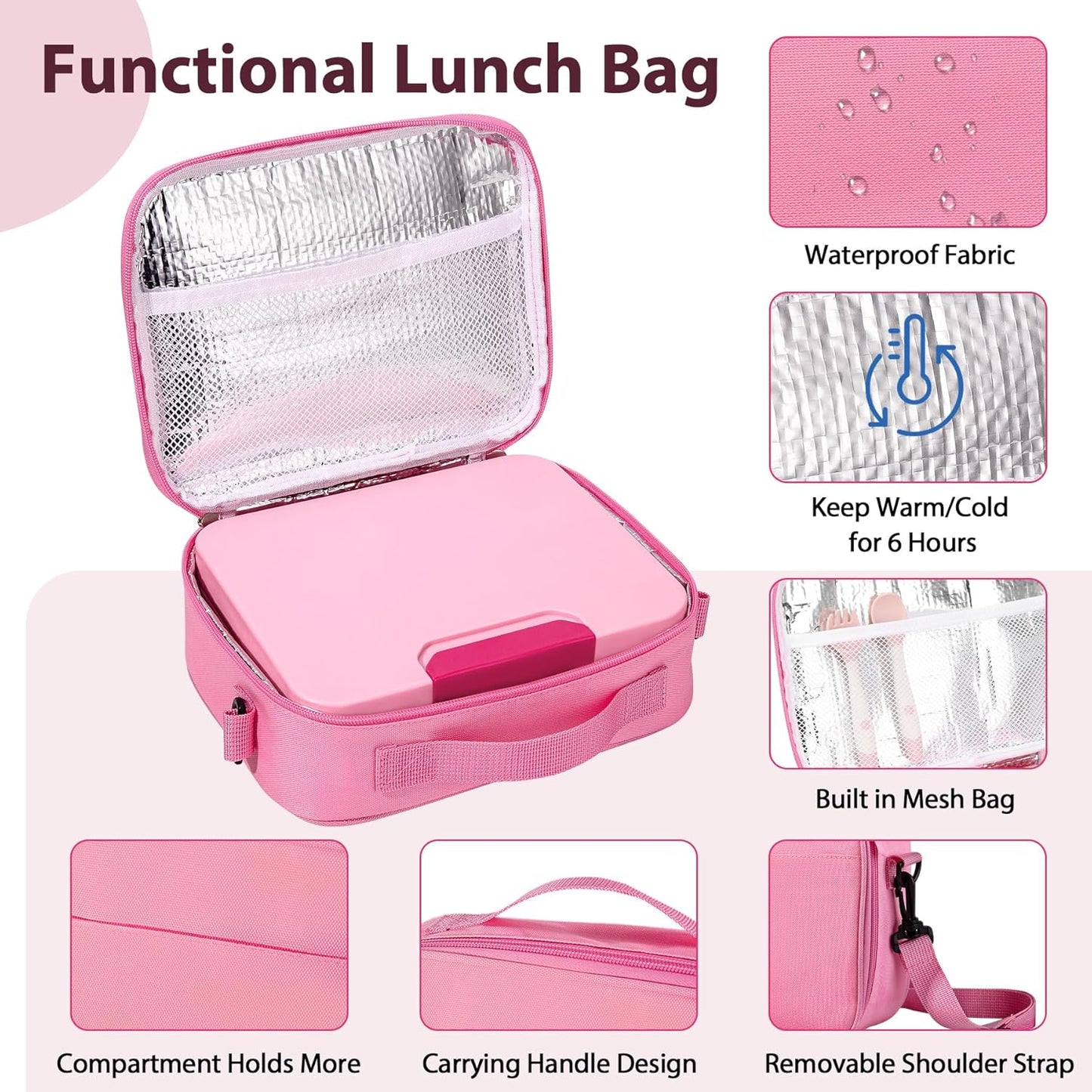 Kids Bento Lunch Box Set with 9.5oz Soup Thermo, Leak-Proof Lunch Food Containers with 3 Compartment and Removable Inner Tray, Insulated Hot Food Jar with Lunch Bag for School, Office, Sea Blue