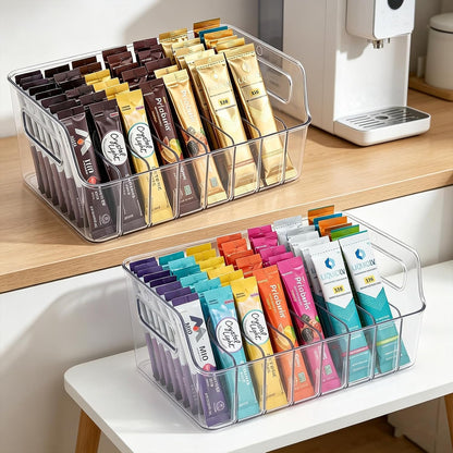 Drink Packet Organizer, 2 PCS Acrylic Water Packet Organizer for Water Flavor Drink Mix, 8 Compartment Sugar Packet Holder with Removable Divider, Pantry Storage Bin for Kitchen Organization