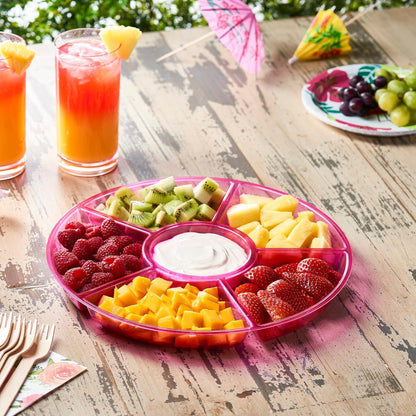 Plasticpro 6 Sectional Round Plastic Serving Tray/Platters Clear Pack of 2