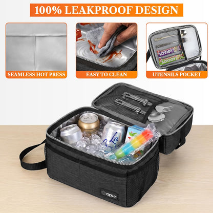 opux Insulated Lunch Bag for Men Women, Double Decker Leakproof Lunch Box Cooler Tote with Shoulder Strap, Large Lunchbox for Work School Travel Meal Prep, Adults Kids Boys Girls, Green, 16 Cans