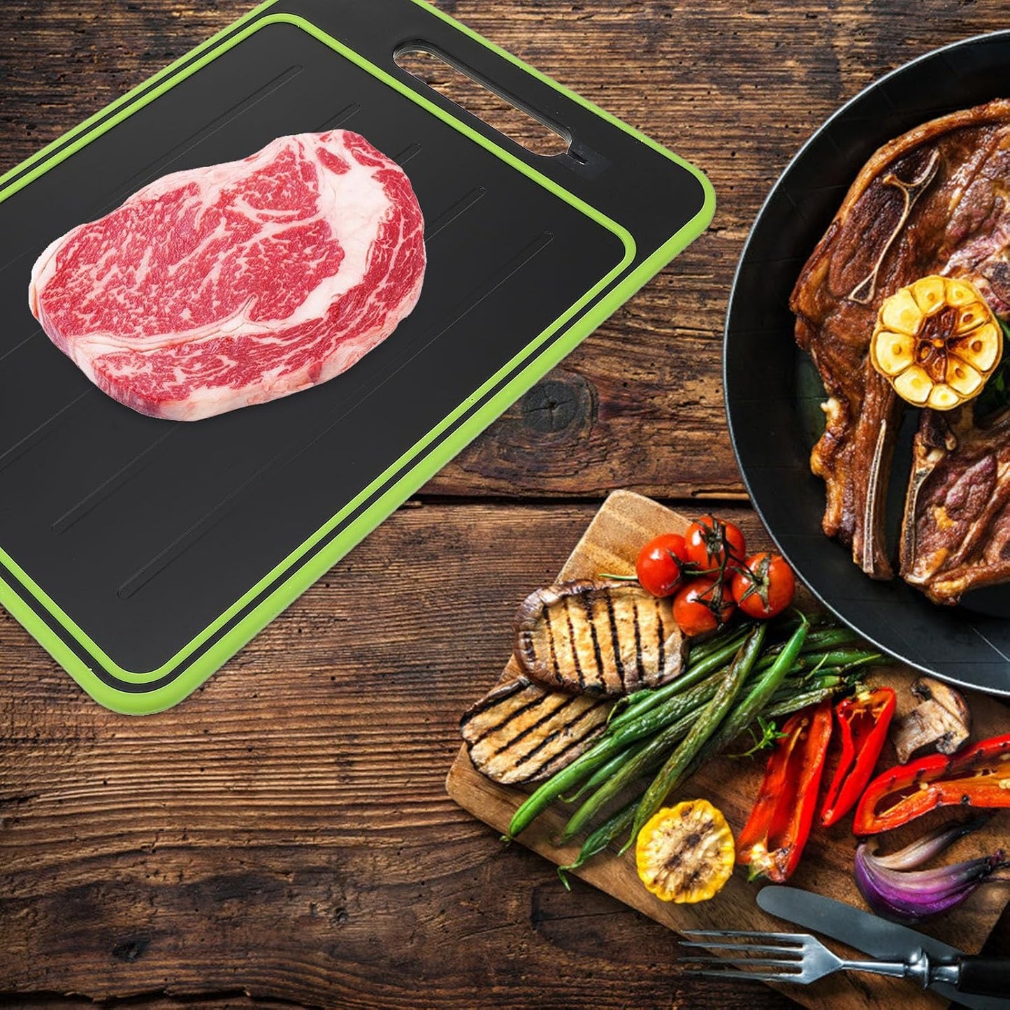 VICASKY Double-sided Cutting Board Mat for Meat and Vegetables, Anti-skid Thawing and Kneading Board, Black-green Square Chopping Panel for Kitchen Food Prep