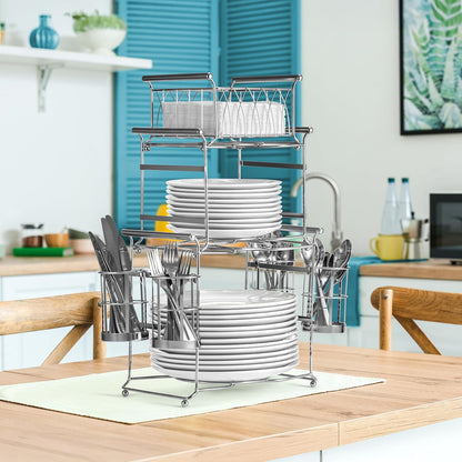 Sorbus® Buffet Caddy — 7-Piece Stackable Set Includes Plate, Napkin, and Silverware Holder, 3-Tier Detachable Tabletop Organizer — Ideal for Kitchen, Dining, Entertaining, Parties,Thanksgiving (Black)
