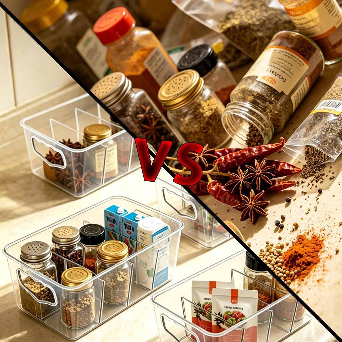 SPACELEAD 10 Pack Ultimate Clear Organizer Bins with Removable Dividers | The complete house organization solution for large families.Categorize everything from laundry supplies to pantry bulk items.