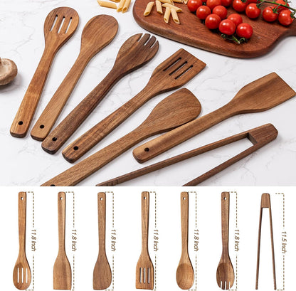 Eisinly 7-Piece Wooden Cooking Spoons, Natural Bamboo Utensil Set