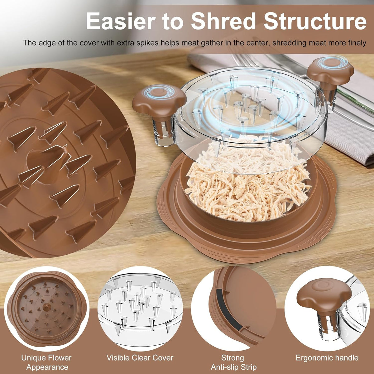 Chicken Shredder Tool Twist Large Meat Shredder with Brush&Fork, Black