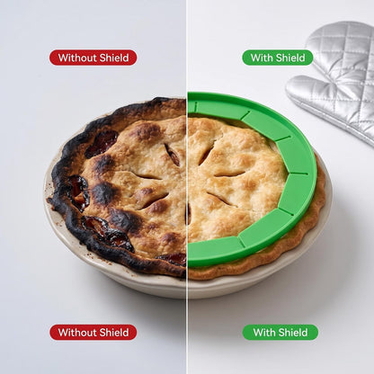 Silicone Pie Crust Shields (2-Pack), Adjustable Pie Protectors,2-Pack Adjustable Silicone Pie Crust Shield, Reusable Pie Crust Protector with insulated gloves, Pie Shield Green.