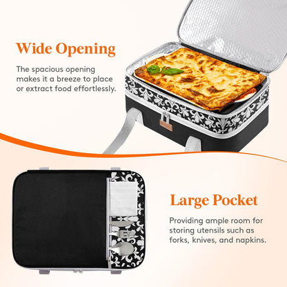 Lifewit Insulated Single Decker Casserole Carrier for Hot or Cold Food, Lasagna Lugger Holder Fits 9" x 13" Baking Dish, Thermal Lunch Tote Bag for Potluck Parties, Picnic and Cookouts, Black