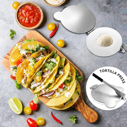 Tortilla Press Stainless Steel，SELERS,Heavy Duty, Adjustable To Press Different Thickness Of Crust, Removable, For Flour Tortilla, Roti, Flatbreads, Taco, Pie, Silver (10.5 inch)