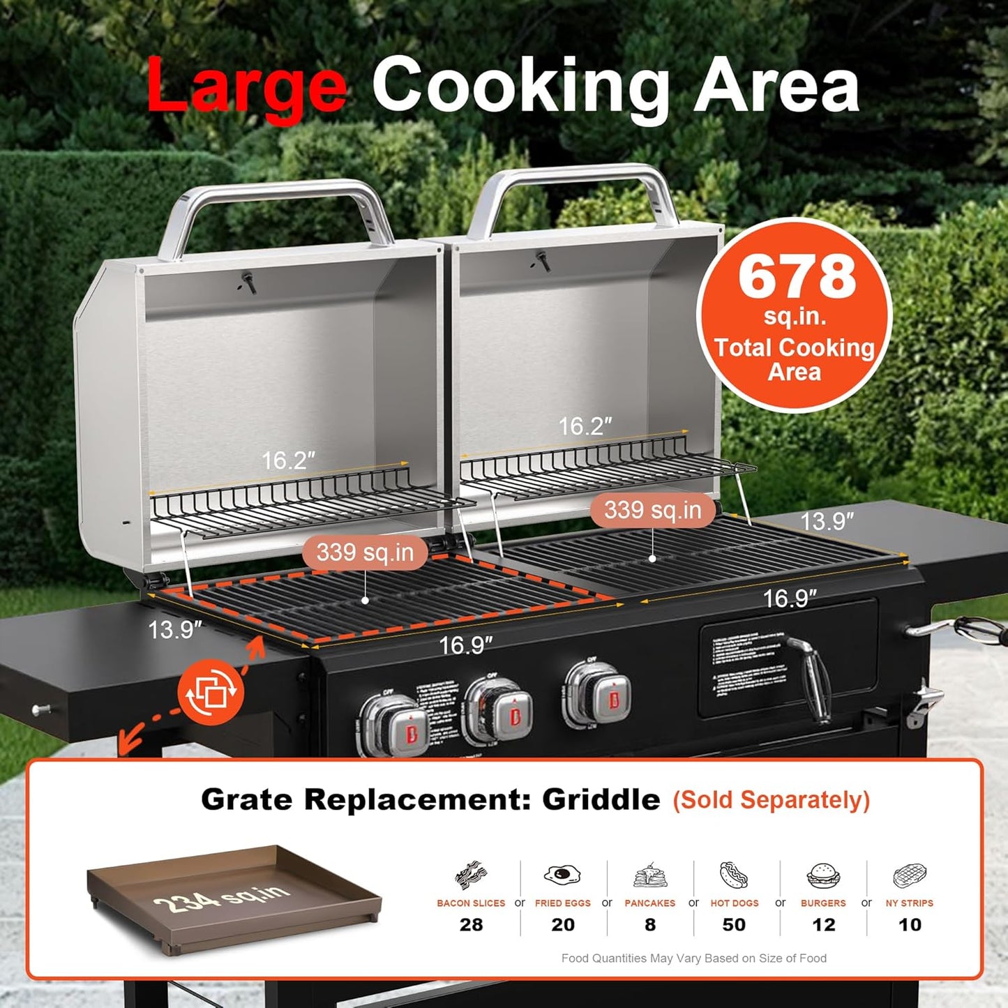 Brand-Man Propane Gas and Charcoal Grill Combo,Grill and Griddle Combo Dual Fuel BBQ Grill with Dual Lids for Outdoor Barbecue, Black