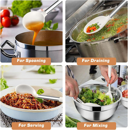 TeamFar Kitchen Utensils, 4 PCS Silicone Cooking Utensils Spatula Spoon Set with Stainless Steel Handle, for Frying Mixing Draining Turning, Healthy & Heat-proof, Non-stick & Dishwasher Safe - Black