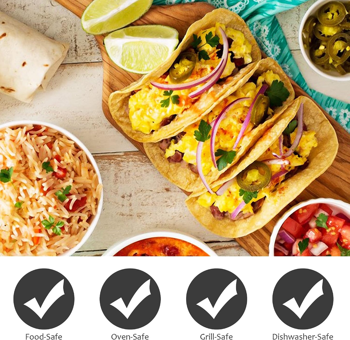Stainless Steel Taco Holder Set - Stand with Handle, Holds Up to 3 Tacos Each