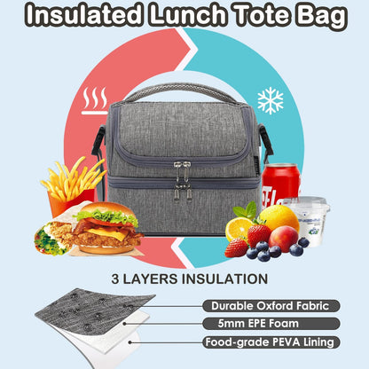 FlowFly Kids Double Decker Cooler Insulated Lunch Bag Large Tote for Boys, Girls, Men, Women, With Adjustable Strap, Unicorn