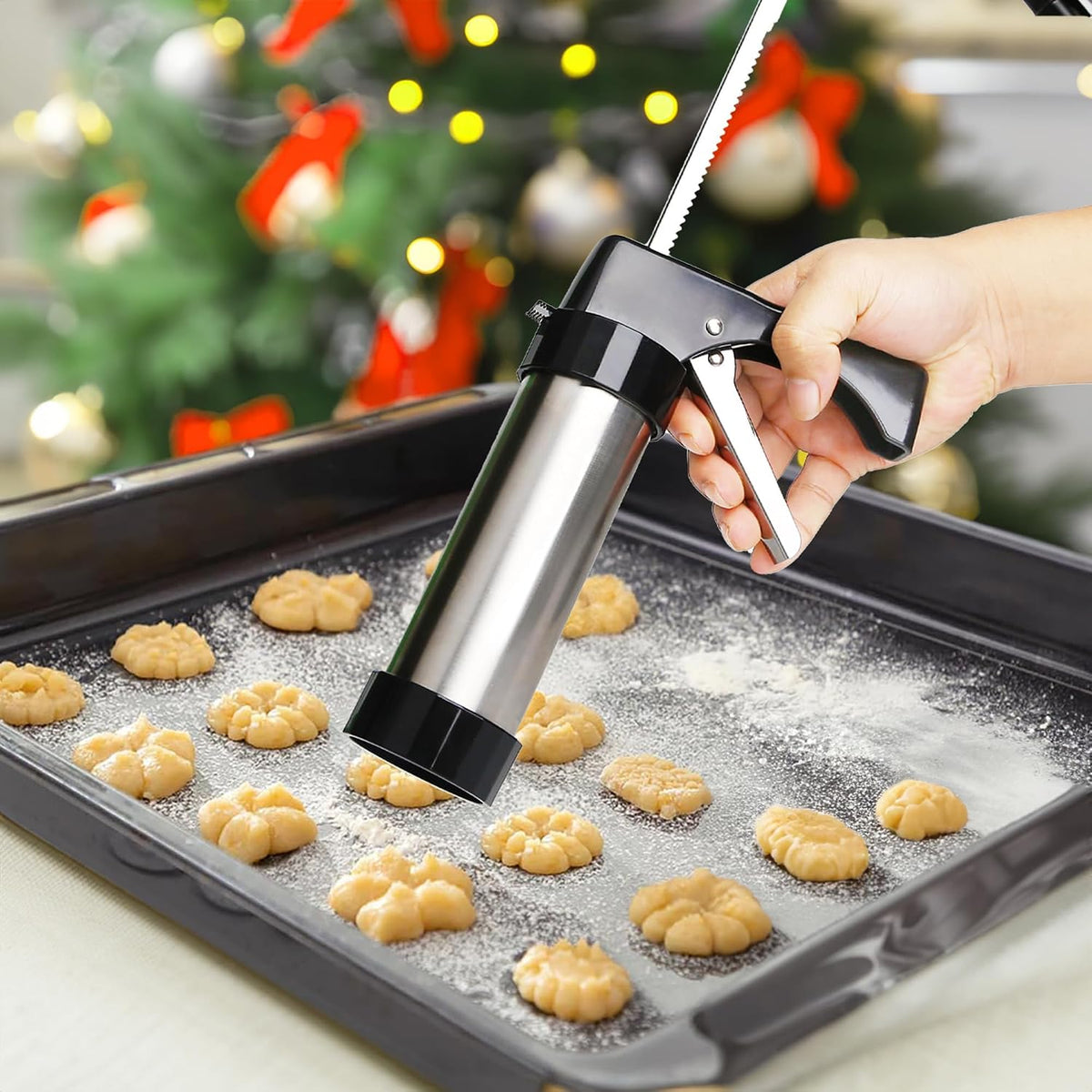 Cookie Press Gun Kit with 13 Design Discs and 8 Icing Nozzles, Black