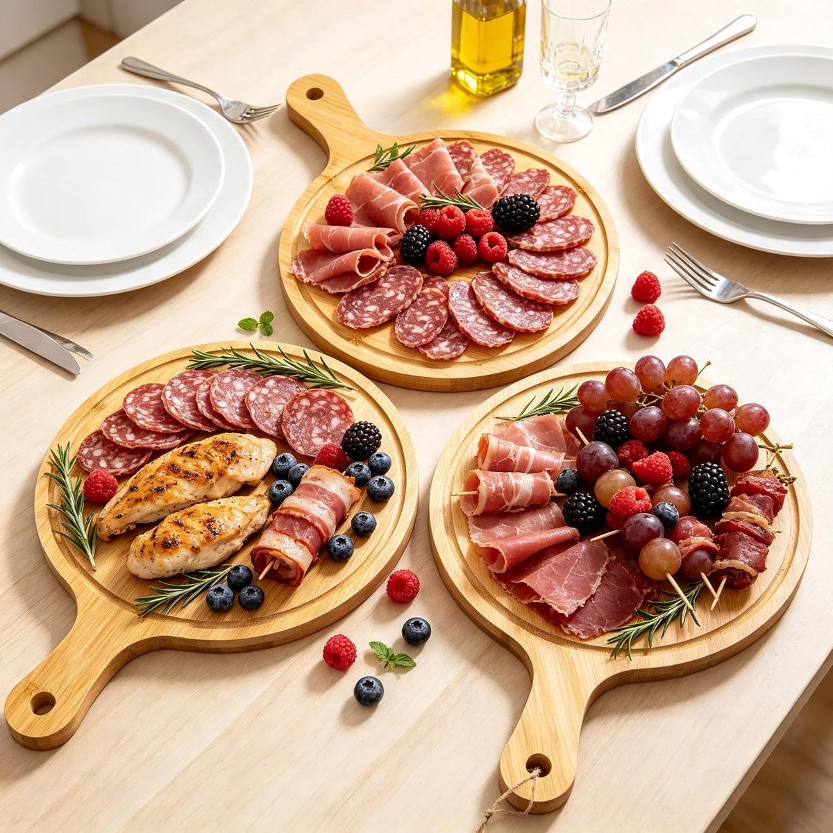 12 Pcs Bamboo Cutting Board Bulk 11x5 Inch Charcuterie Boards with Handle Wood Engraving Serving Board Kitchen Chopping Boards Crafts for Pizza, Bread, Cheese, Charcuterie, Fruit, Vegetables