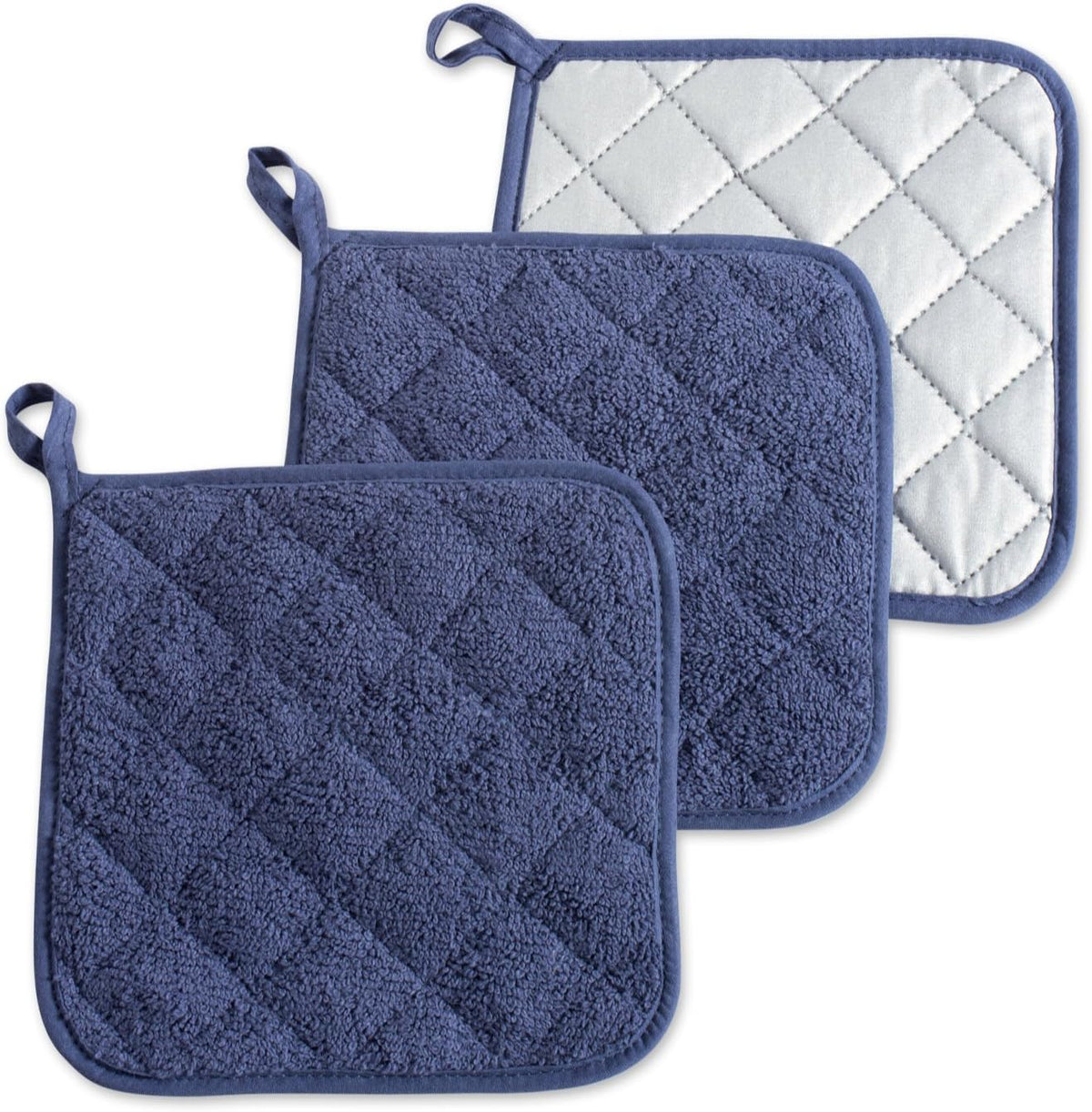 DII Basic Terry Collection Quilted 100% Cotton, Pan Handle, Nautical Blue