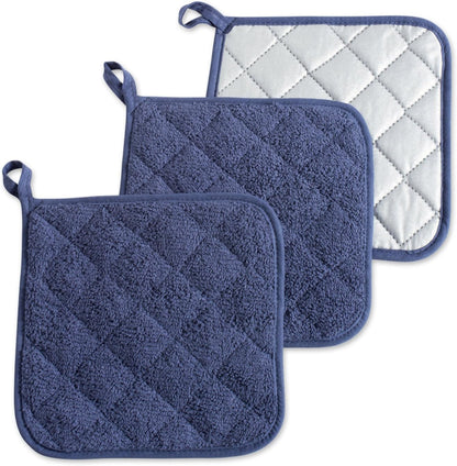 DII Basic Terry Collection Quilted 100% Cotton, Pan Handle, Nautical Blue