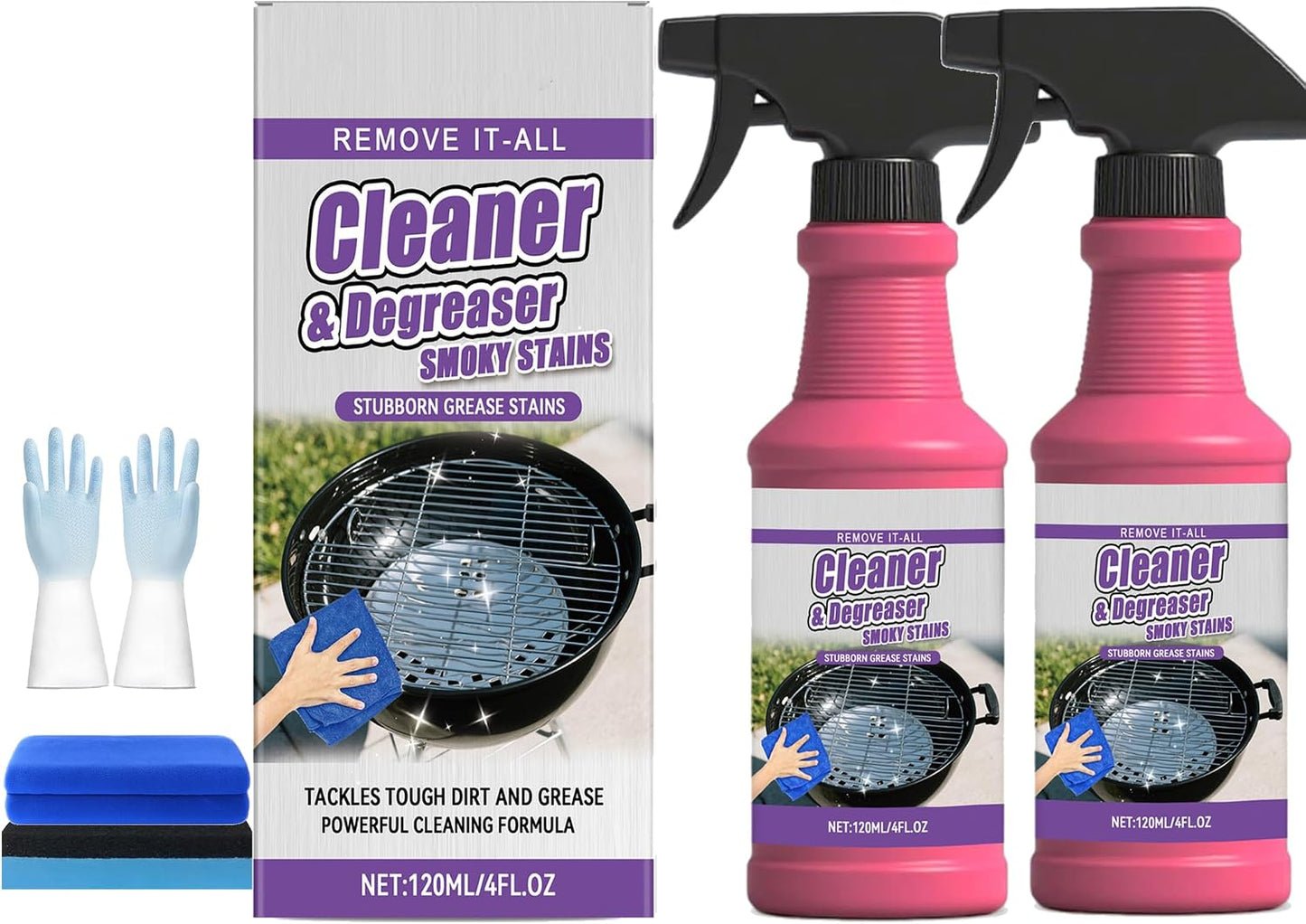 Fast-Acting Heavy-Duty Grill Degreaser Spray - Heavy Duty Barbecue Grill Cleaner for Grates, Oven Racks, Roasting Pans (3Pcs)