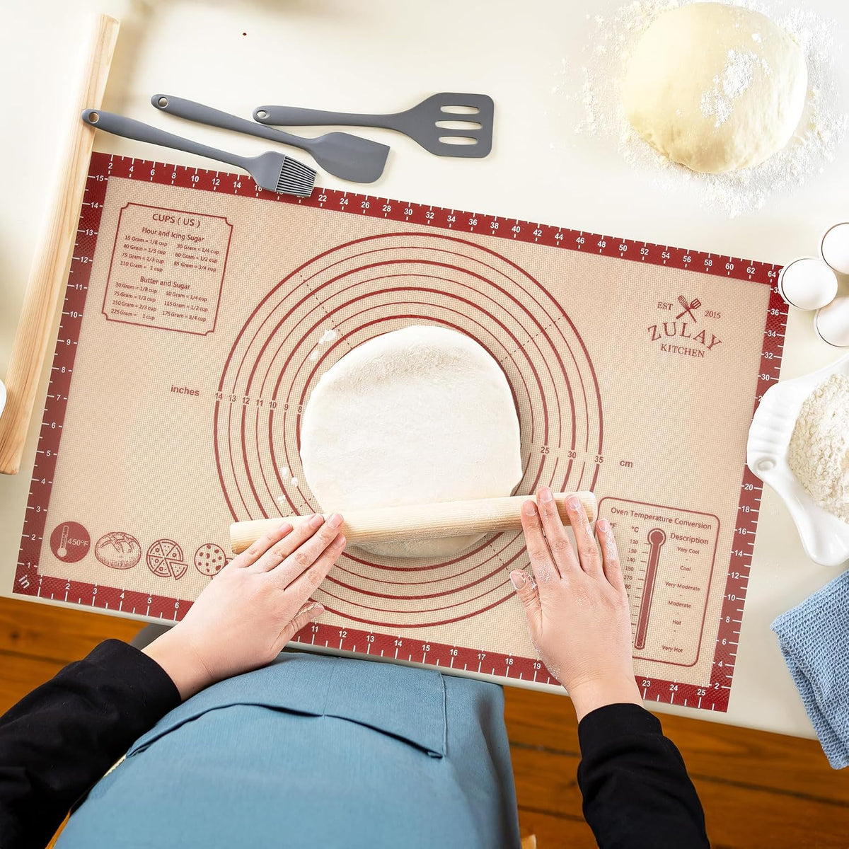 Zulay Kitchen Silicone Baking Mat – 16.5"×11.6" BPA-Free Reusable Baking Sheet, Heat Resistant 480°F – Non-Slip Border, Perfect for Cookies, Bread, Pastries & Oven Use - (Dark Gray)