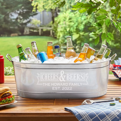 Let's Make Memories Personalized Beverage Tub - Custom Beverage Tub - Customize With Name & initial - Galvanized Drink Tub - 20 ¾"L x 11 ¾"W x 7" H - 5.5 Gallons