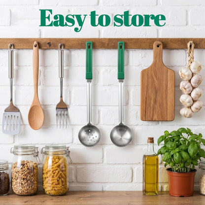 2PCS Portion Control Serving Spoons Set, Restaurant Measuring Serving Ladle Utensils, Portion Scoops for Food, Portions Control Slotted and Unslotted Scoops for Measuring Servings Ladle Utensils