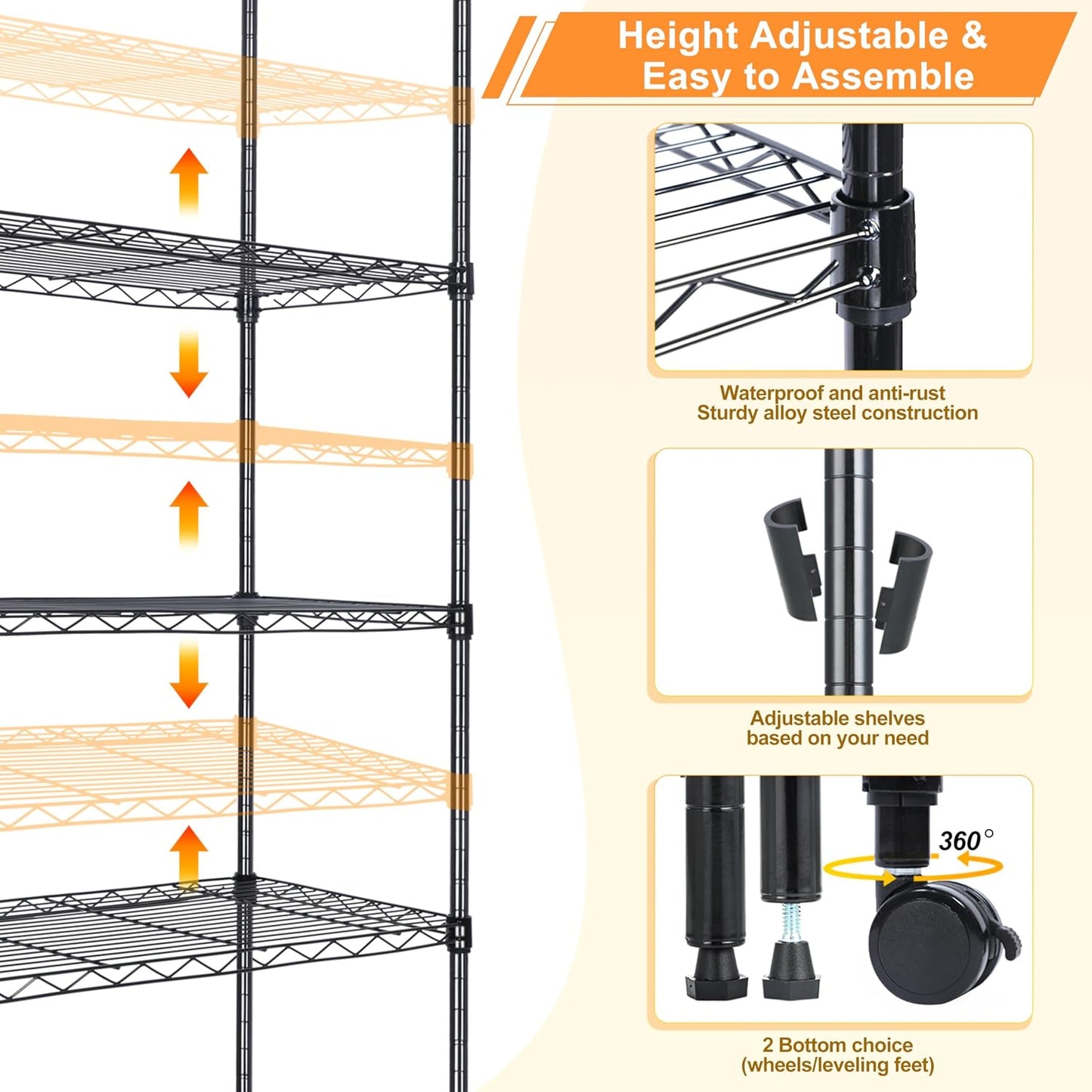 Whitmor 2-Wire Shelving Unit, Metal Storage Shelves, Stacking Shelf with Basket, Easy Assembly Home Organizer for Pantry, Kitchen, Garage, Plant