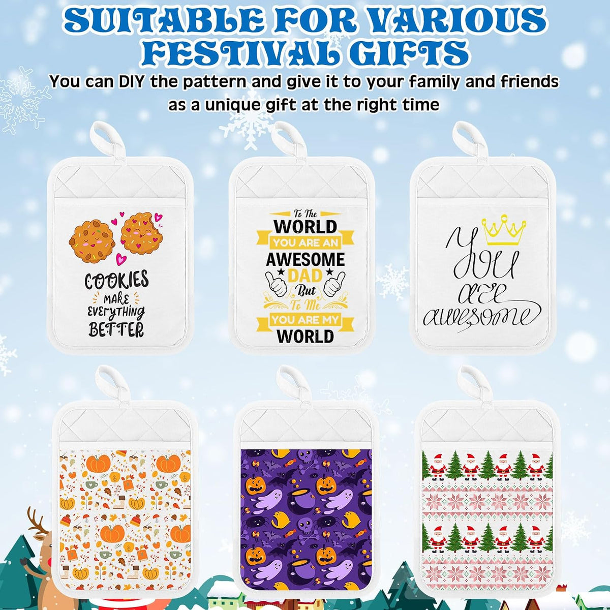 Hoolerry 7''x 9'' Sublimation Pot Holders with Pocket, Black