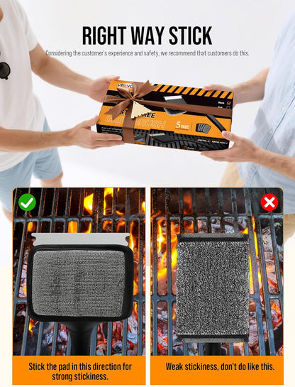 Grill Brush Bristle Free, Grill Cleaner Brush with 5 Replacement Heads, Ultra Safe Grill Brush for Outdoor Grill, Cast Iron, Stainless Steel Grates, Grill Scraper Outdoor BBQ Grill, Black