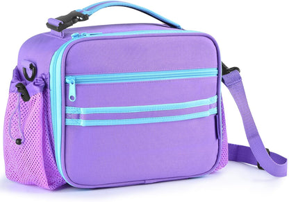 Cerbonny Kids Lunch Box, Insulated Lunch Bag for Girls and Boys, Durable Polyester with PEVA Lining, Adjustable Shoulder Strap, 10.8"L x 4"W x 8.8"H, 5 Pockets