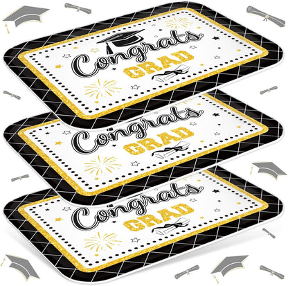 JarThenaAMCS 3Pcs Graduation Serving Trays 13 x 10 Inch Bachelor' s Hat Diploma Glitter Reusable Melamine Platter Congrats 2026 Grad Serving Dishes for Graduate Party Sharing Snacks Fruit Dessert