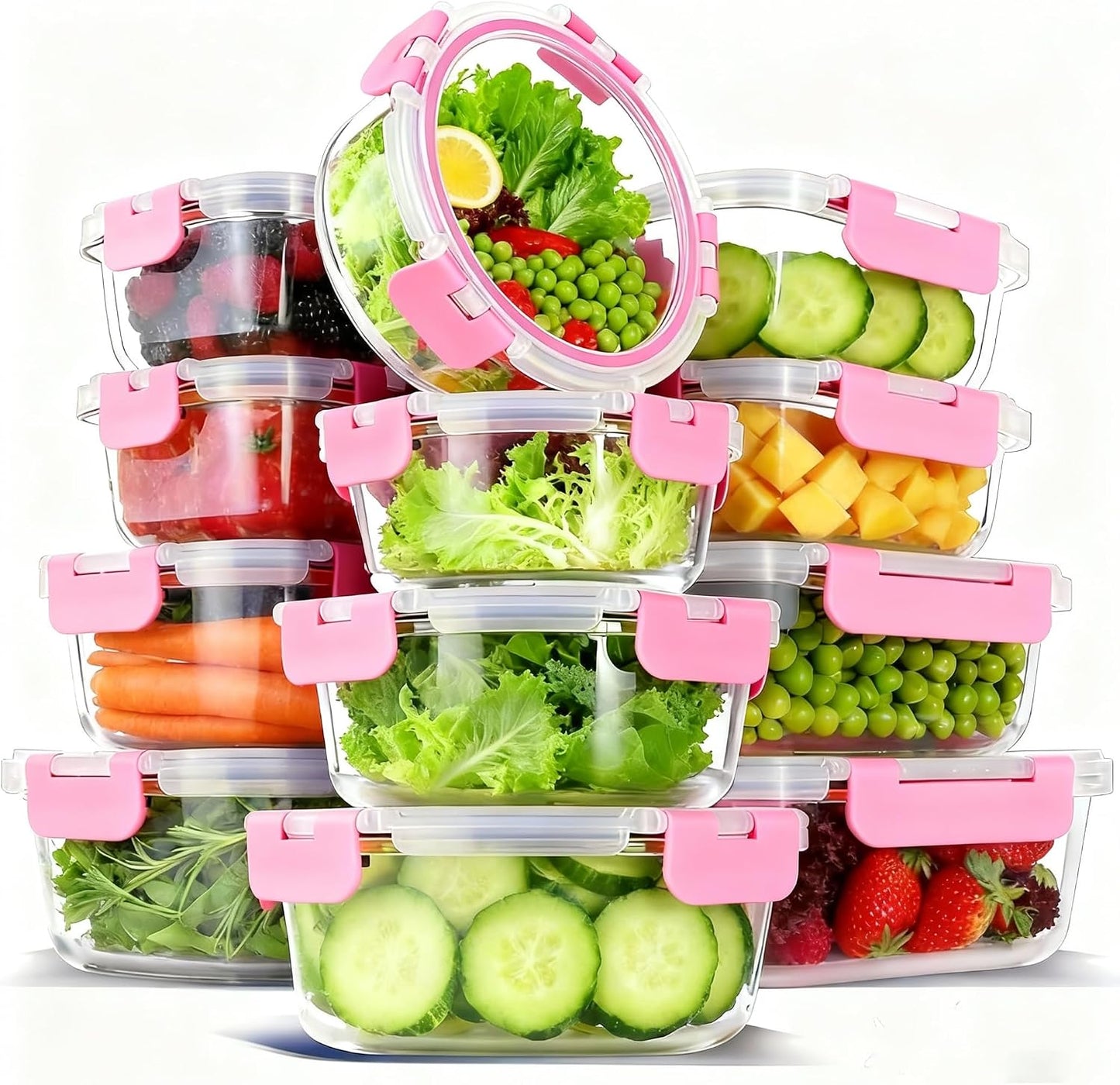 12 Pack Glass Food Storage Container Set with Lids Non Toxic, Stackable Borosilicate Glass Meal Prep Containers, Microwave, Oven, Freezer and Dishwasher Safe (Gray)