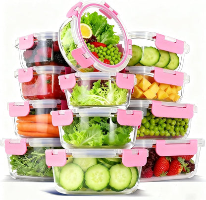 12 Pack Glass Food Storage Container Set with Lids Non Toxic, Stackable Borosilicate Glass Meal Prep Containers, Microwave, Oven, Freezer and Dishwasher Safe (Gray)