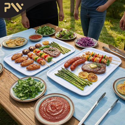 Grill Prep Trays Set of 2, Large Melamine Grilling Prep and Serve Trays with Deep Raised Edges for BBQ Meat Prep, Marinating & Serving, BPA Free