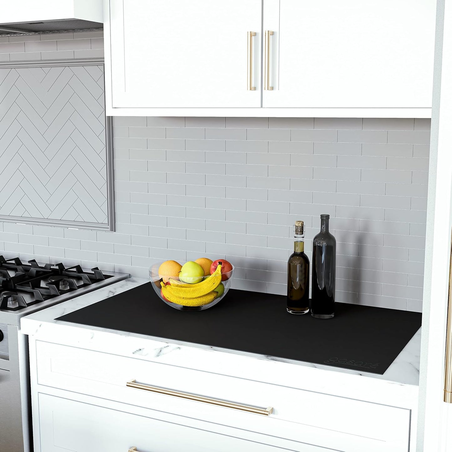 GASARÉ, Extra Large, Thick, Silicone Mat for Kitchen Counter, Heat Resistant Mat, Countertop Protector, Non-Slip, Easy to Clean, Cuttable, 25 x 17 Inches, Black