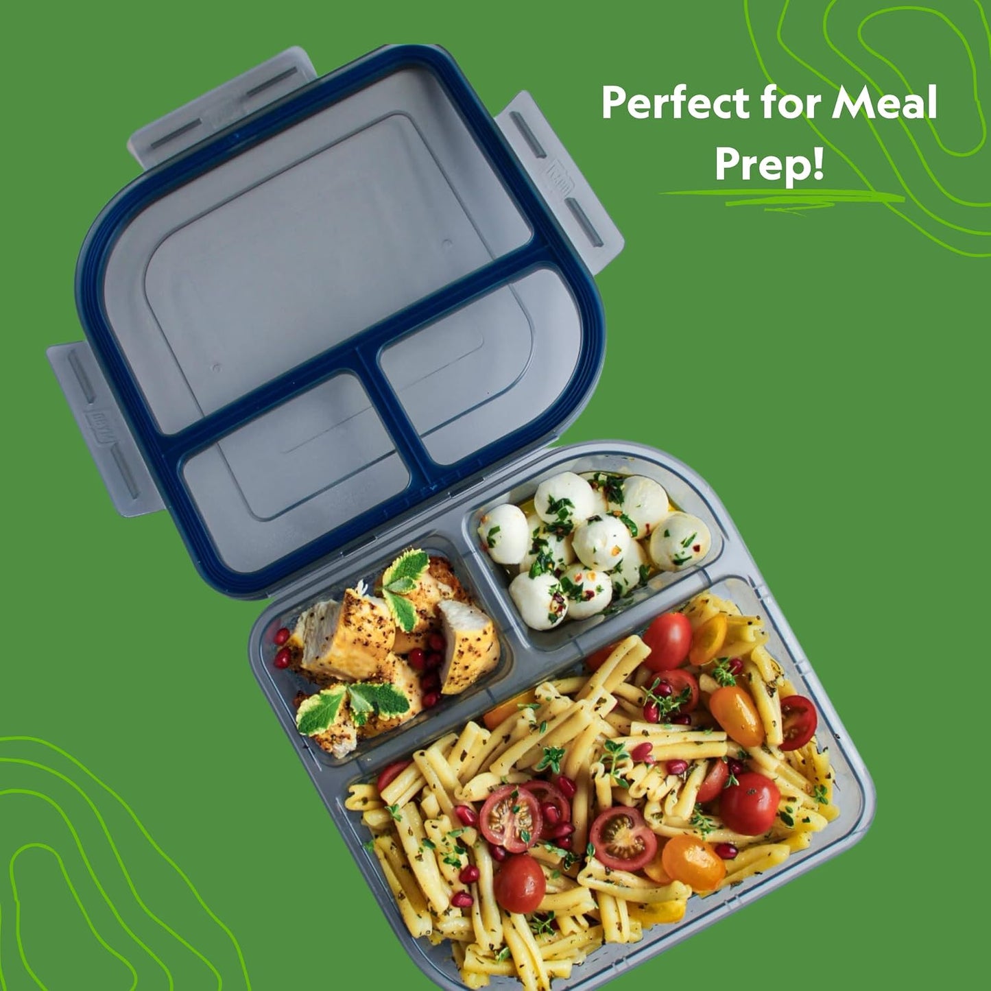 Large To-Go 3-Compartment Food Container, 9-3/8" X 9-3/8" X 2-1/2", Reusable, Microwave Safe, Smoke/Red