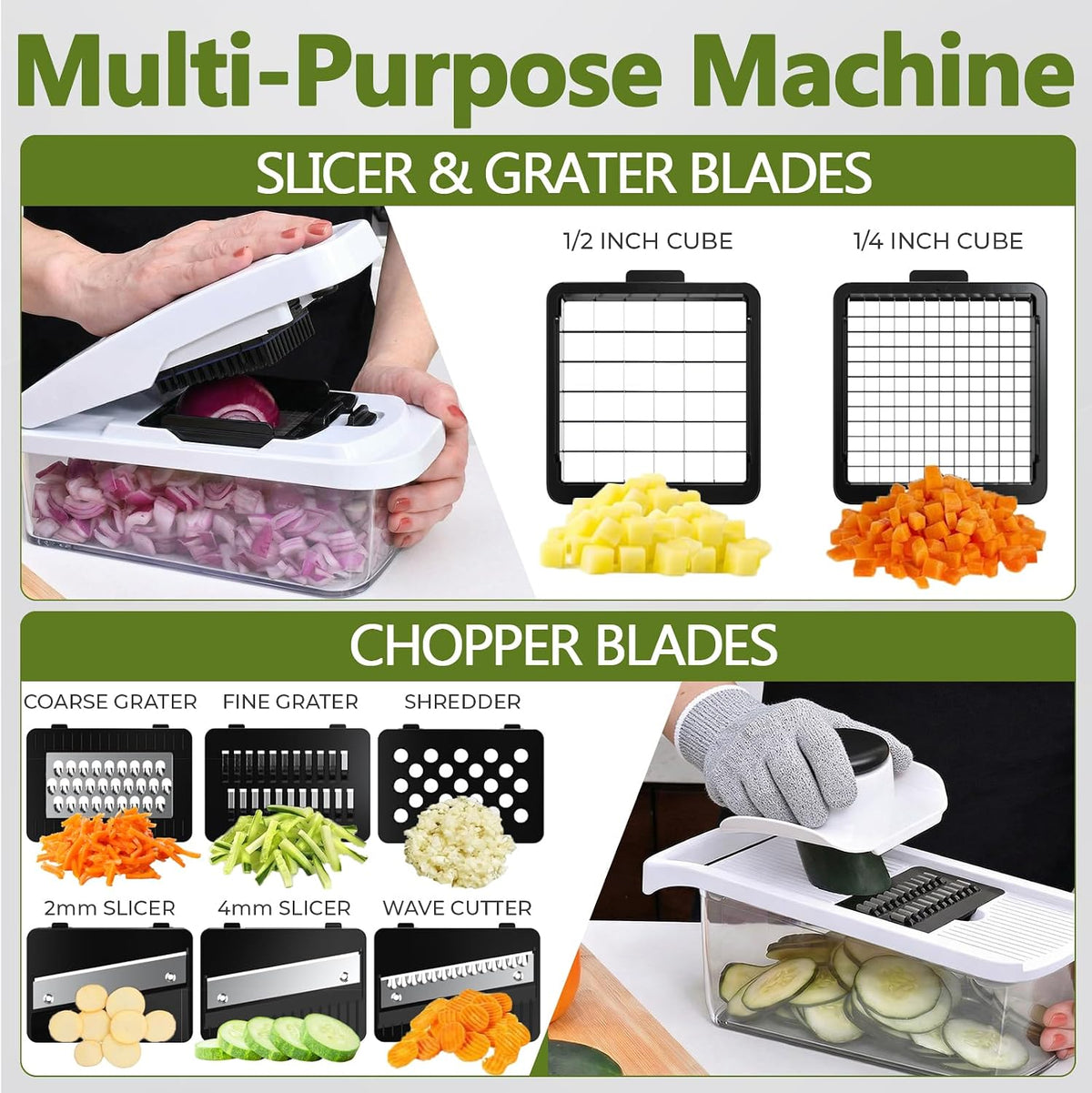 Multifunctional Vegetable Chopper & Mandoline Slicer, Veggie Chopper