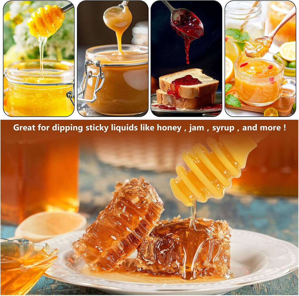 Tbestmax 8 Pcs Silicone Honey Dipper Sticks, 6.7 inch