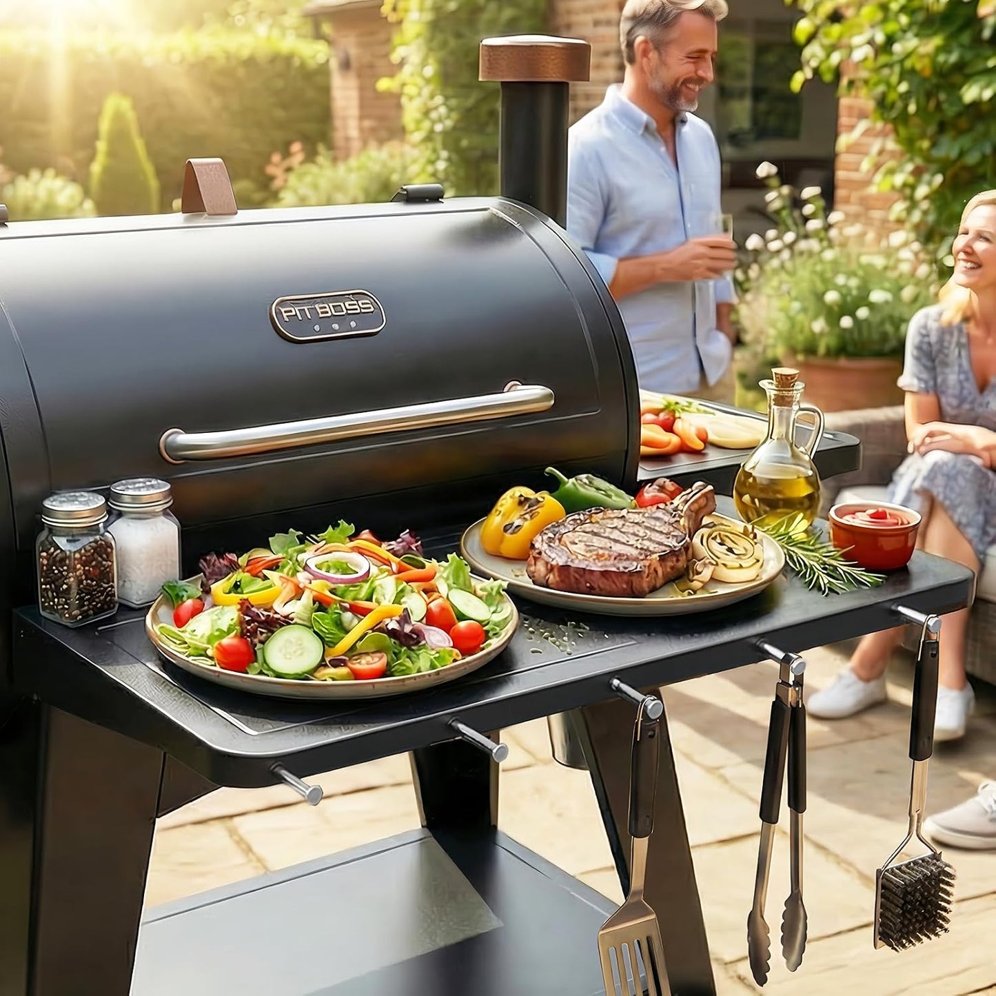 Upgraded Grill Table for Weber Kettle 22"/18"/26", Master Touch 22", Smokey Mountain, Recteq Pellet Grill RT-B380, Prep Station with Cutting Board, Basin, 4 Hooks, Shelf for Weber Kettle Accessories