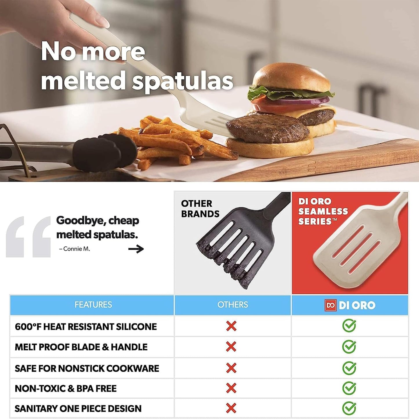 DI ORO Silicone Turner Spatula Set - Kitchen Spatulas for Nonstick Cookware - Cooking Utensils for Flipping Eggs & Pancakes - 600°F Heat-Resistant BPA Free Turners - Dishwasher Safe (4pc, Black)