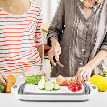 2 Pack Collapsible Cutting Board, Foldable Dish Tub with Draining Hole, Portable Chopping Board with Colander, 3 in 1 Multifunction Camping Sink for Washing Dish, Bowl, Vegetables and Fruit