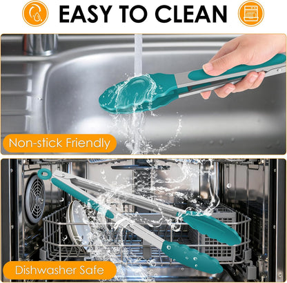 HOTEC Premium Stainless Steel Locking Kitchen Tongs with Silicon Tips, Set of 2-9" and 12"