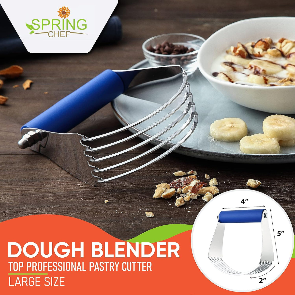 Spring Chef Large Dough Blender For Baking - Durable Pastry Blender - Black