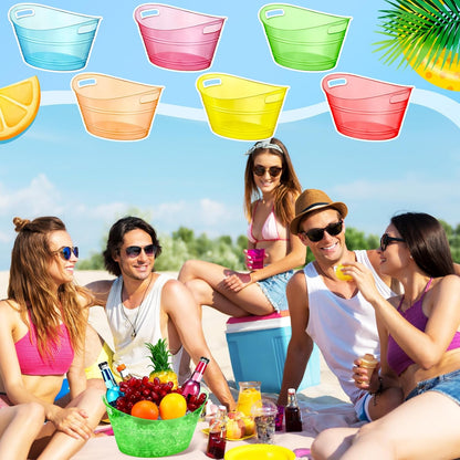meekoo 6 Pcs Plastic Ice Buckets Bulk with Handles 4.5L Oval Storage Tub Large Capacity Ice Drink Bucket for Party Bar Wine Beer Champagne Beverage Bottle Cooler (4.5 L,Orange)