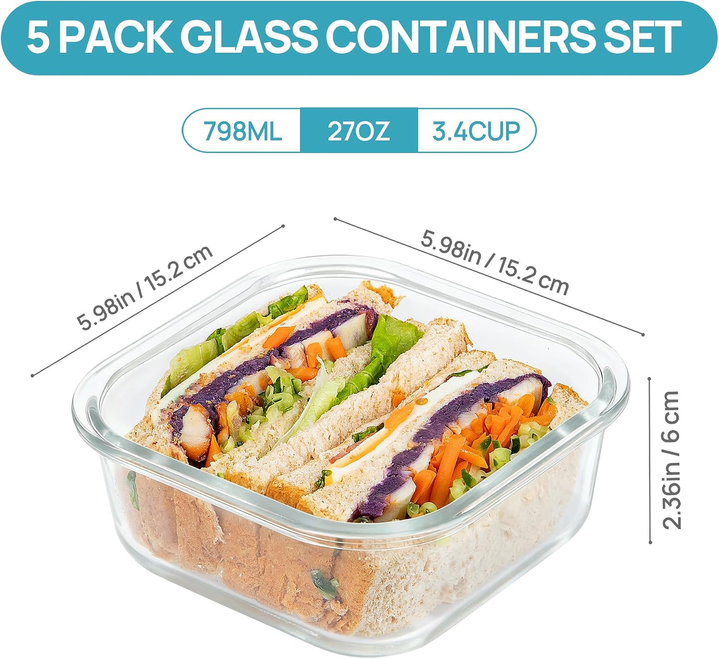 Vtopmart 10 Pack 35oz Glass Food Storage Containers with Lids, Meal Prep Containers, Airtight Reusable Lunch Container Set, Safe for Oven, Microwave, Freezer, and Dishwasher, Grey