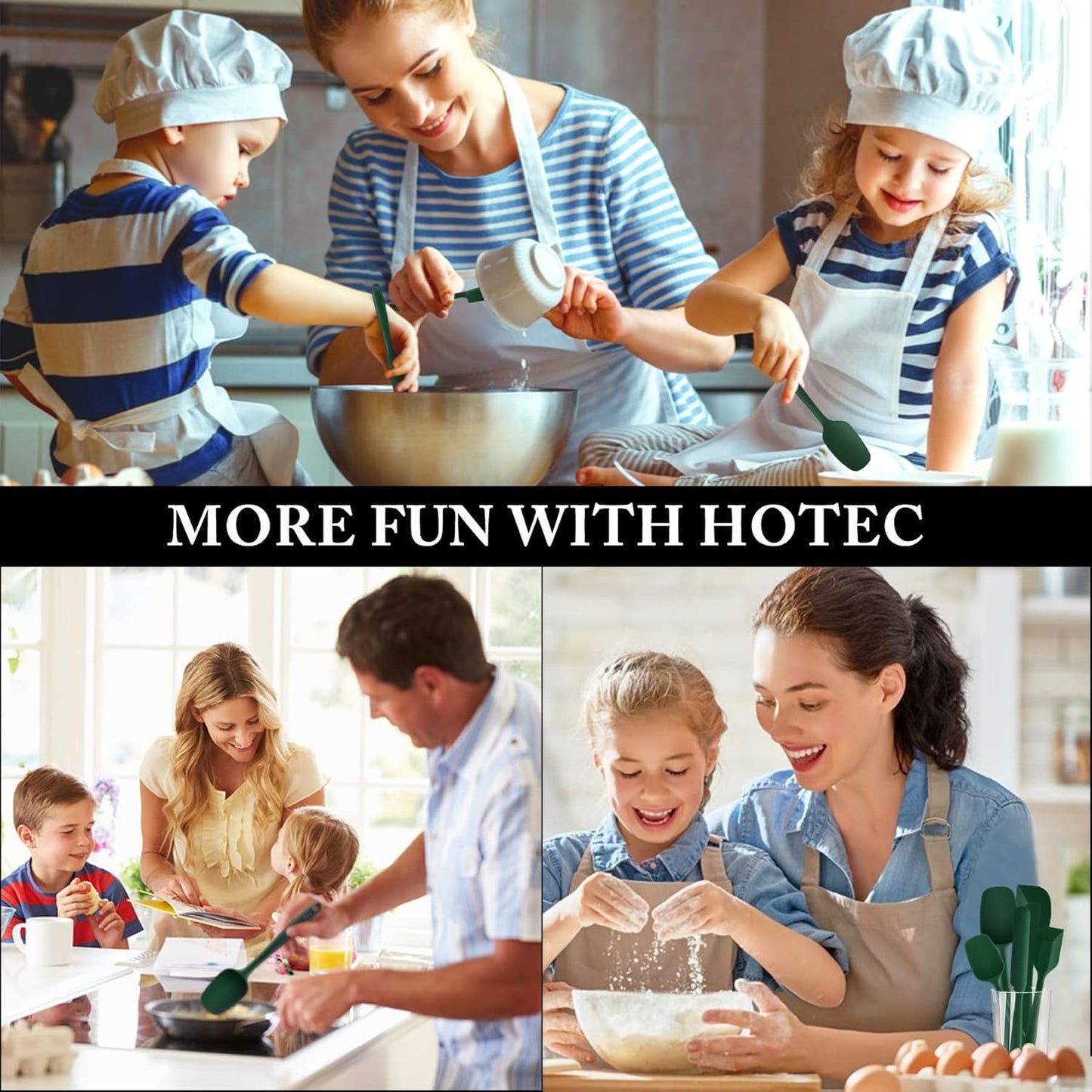 HOTEC Heat Resistant 600℉ Food Grade Silicone Rubber Spatula Set for Baking, Cooking, and Mixing Non Stick Dishwasher Safe BPA-Free Multicolor Set of 5