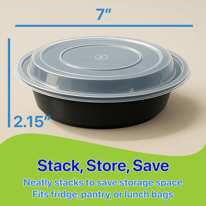 Meal Prep Containers Round [10 Set] x [16 oz] with Lids, 1 compartment, Stackable, Reusable, Leakproof, Food Safe, Microwave, Freezer & Dishwasher Safe for Food Prep Storage (10 Set, 16 oz)