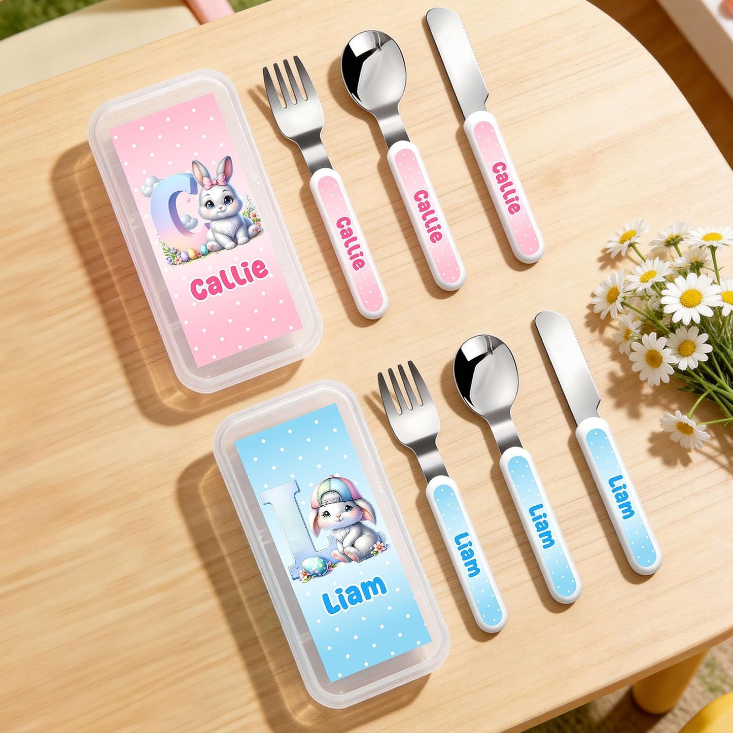Personalized Stainless Steel Kids Utensils Set Custom Name on Kids Forks Knife and Spoons for 3 Pcs Kid Cutlery Set with Case (Truck)