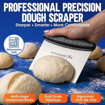 KitchenStar Dough Scraper 6-inch, Stainless Steel Bench Scraper with Measurement Markings & Non-Slip Handle, Pastry Cutter for Bread, Pizza & Vegetables, Dishwasher Safe